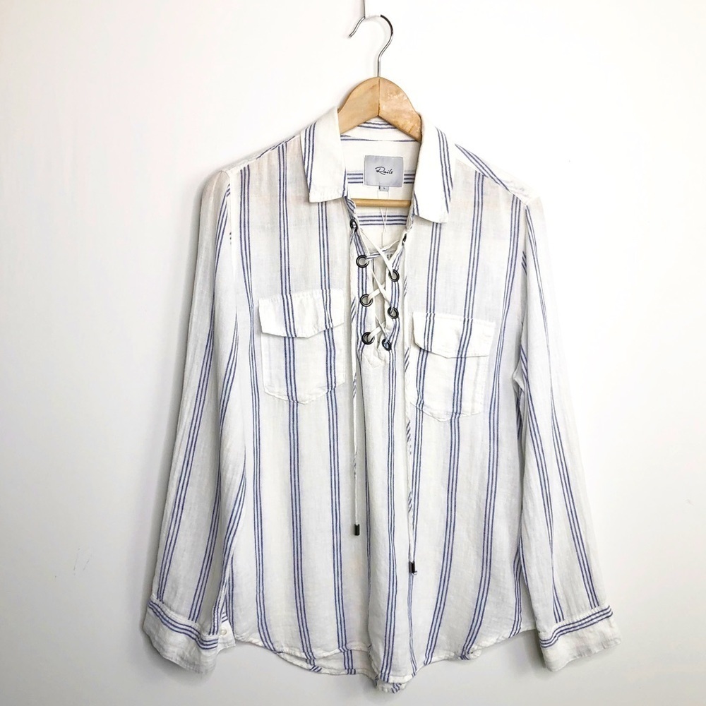 Rails Striped laced front linen shirt